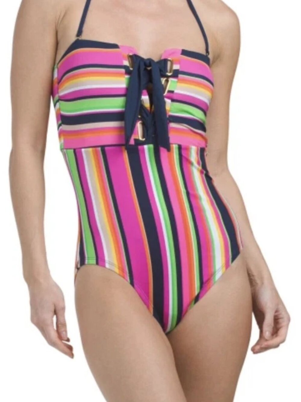 NWT Trina Turk Splash Stripe Bandeau One Piece Swimsuit